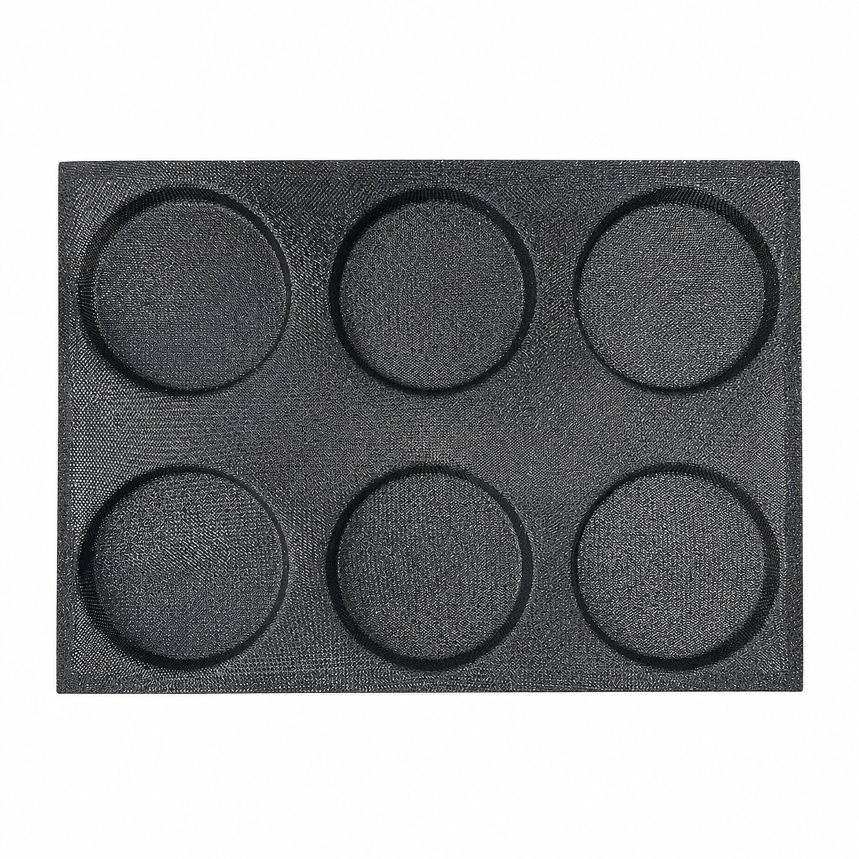 6 cavity silicone hamburger bun pan with perforated mesh for even baking and easy release