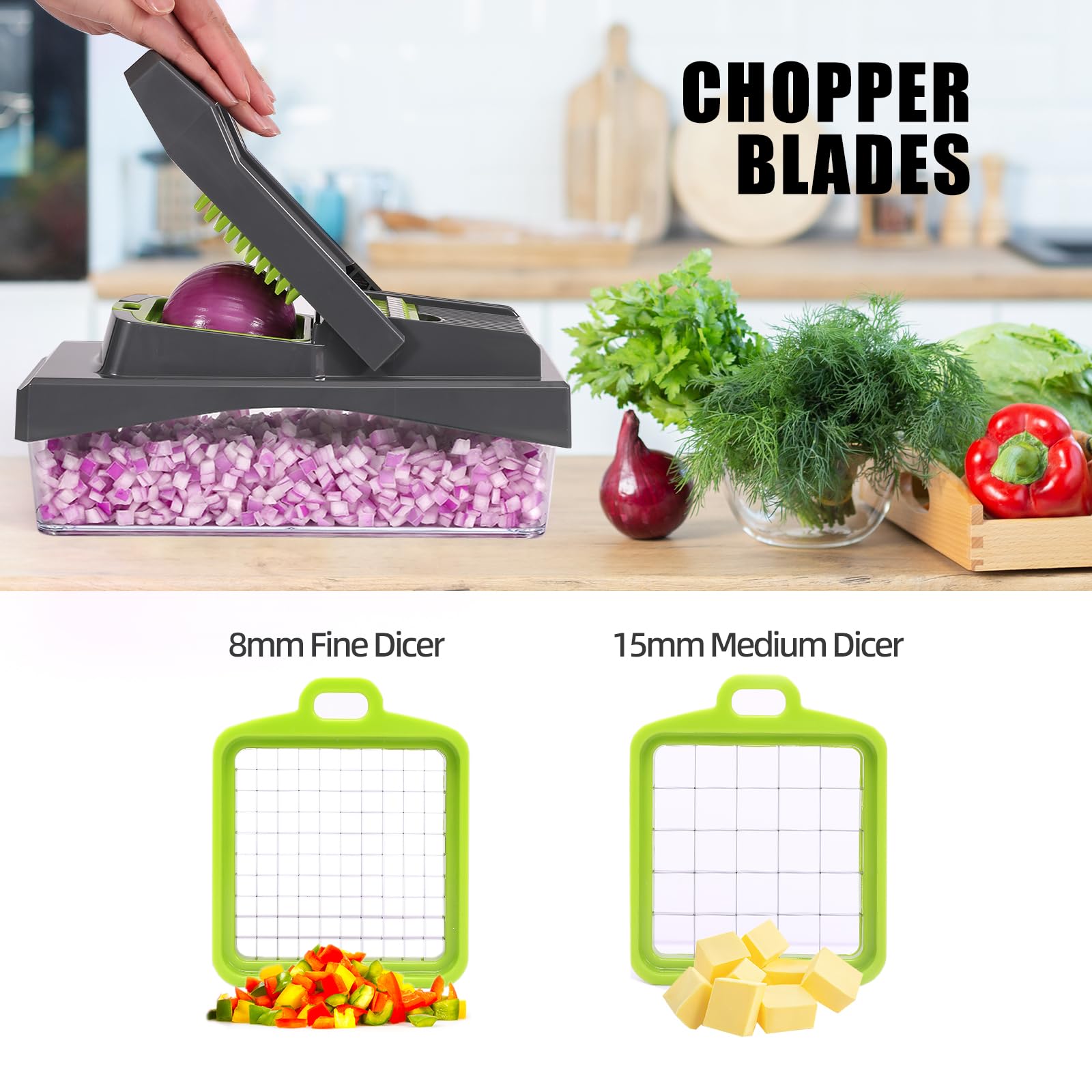 RüK 10 in 1 Vegetable Chopper,  Mandoline Slicer & Cheese Grater with Container