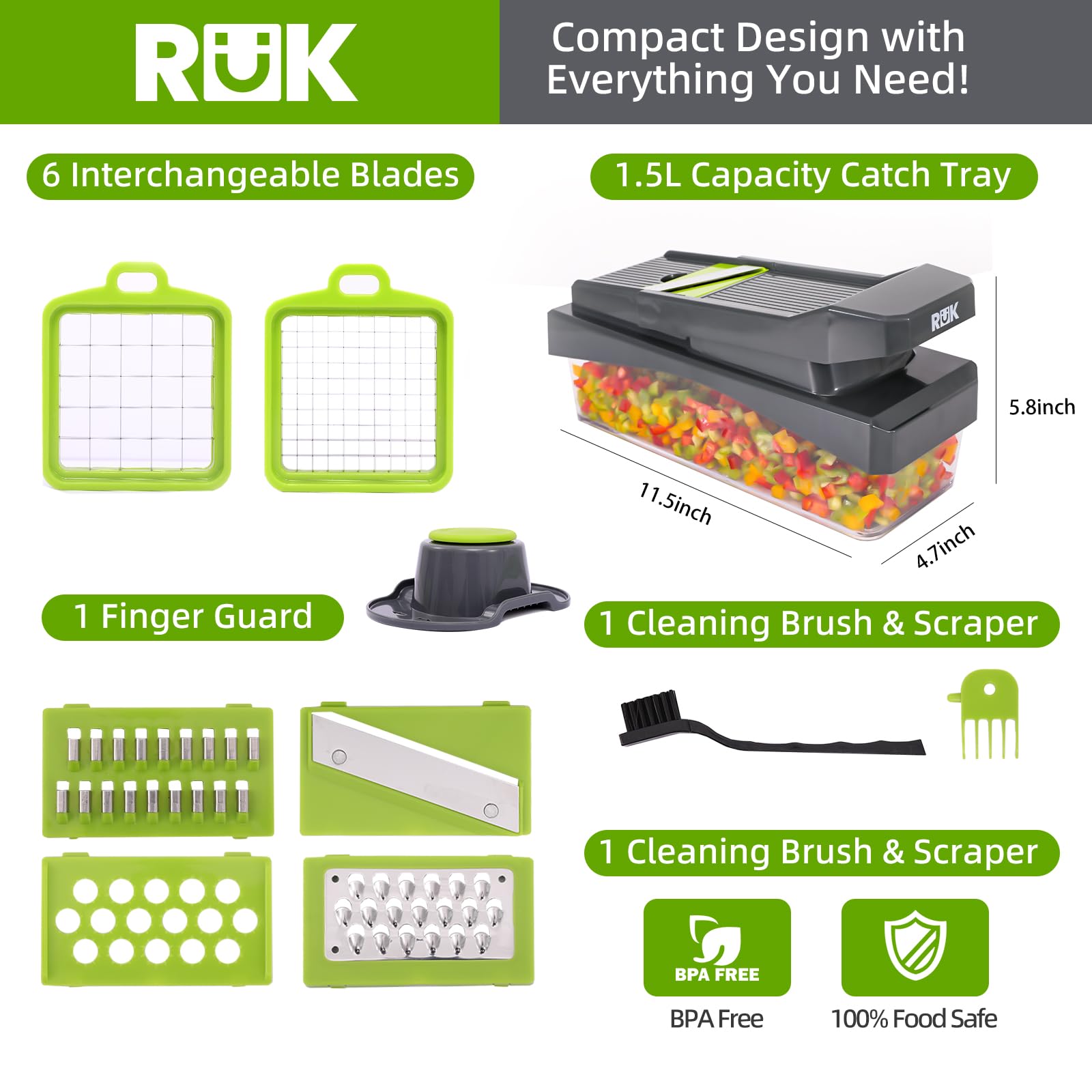 RüK 10 in 1 Vegetable Chopper,  Mandoline Slicer & Cheese Grater with Container