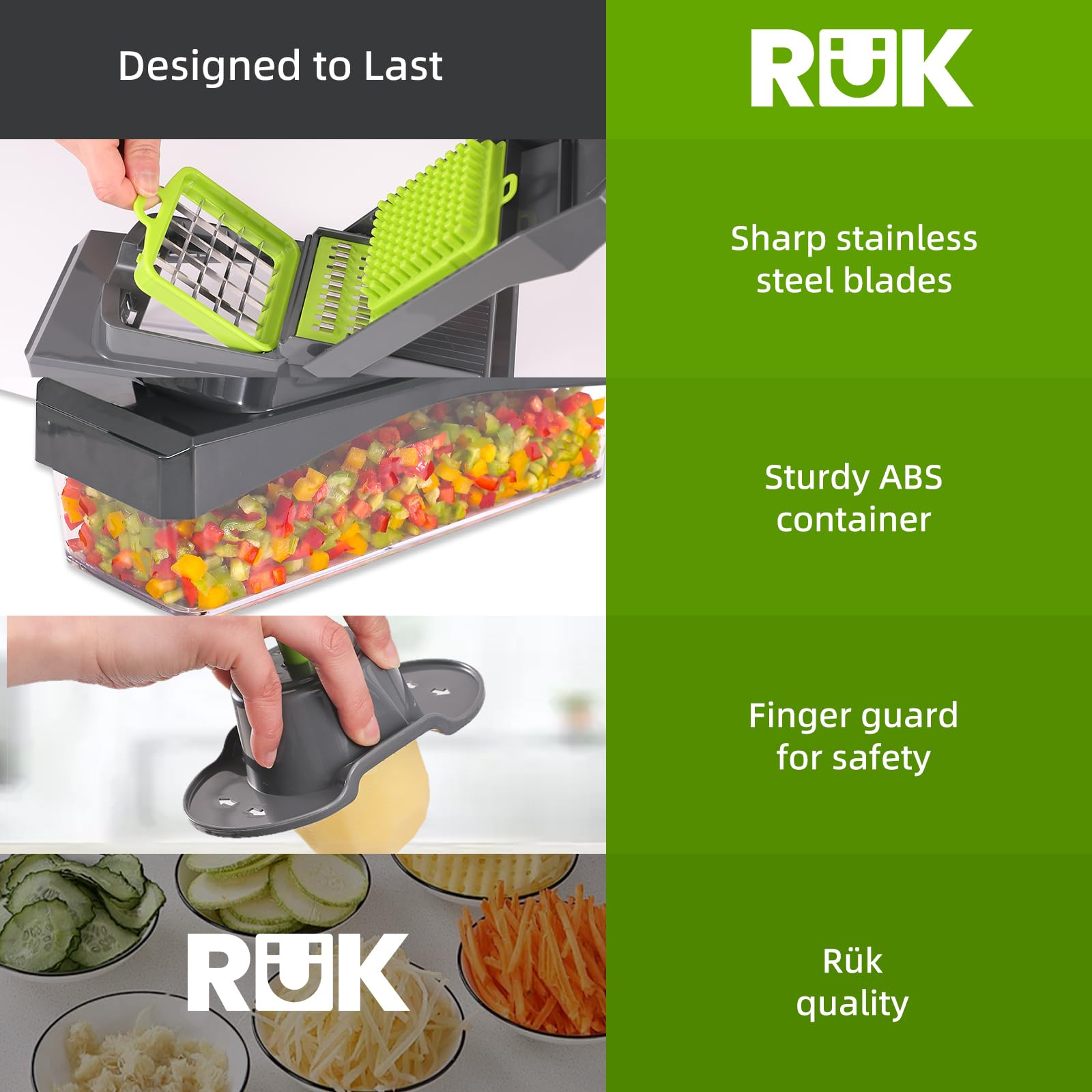 RüK 10 in 1 Vegetable Chopper,  Mandoline Slicer & Cheese Grater with Container