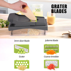 RüK 10 in 1 Vegetable Chopper,  Mandoline Slicer & Cheese Grater with Container