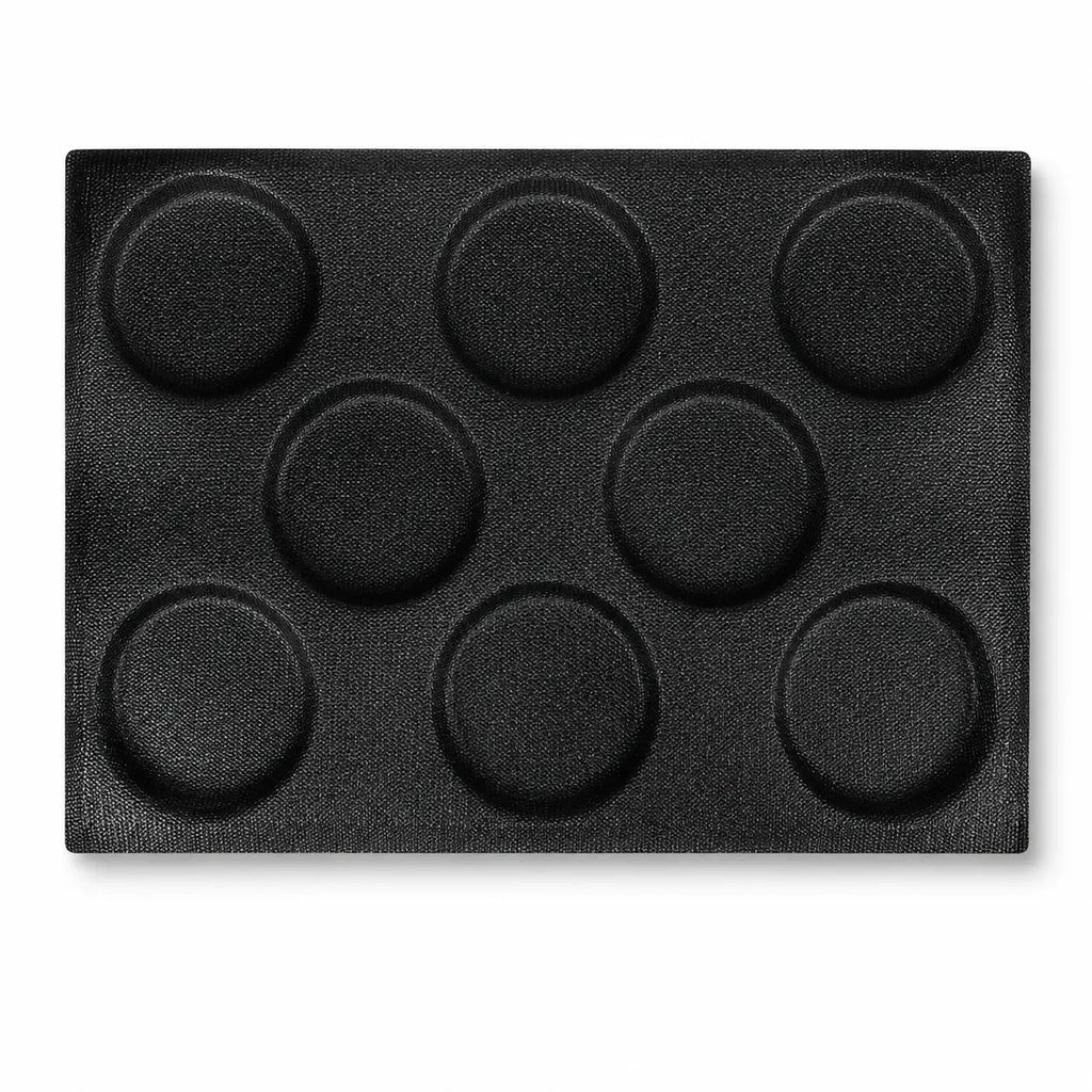Silicone Hamburger Bun Pan, 8 Cavity Perforated Baking Mold - 3.93" x 3.93" x 0.59" Cavities