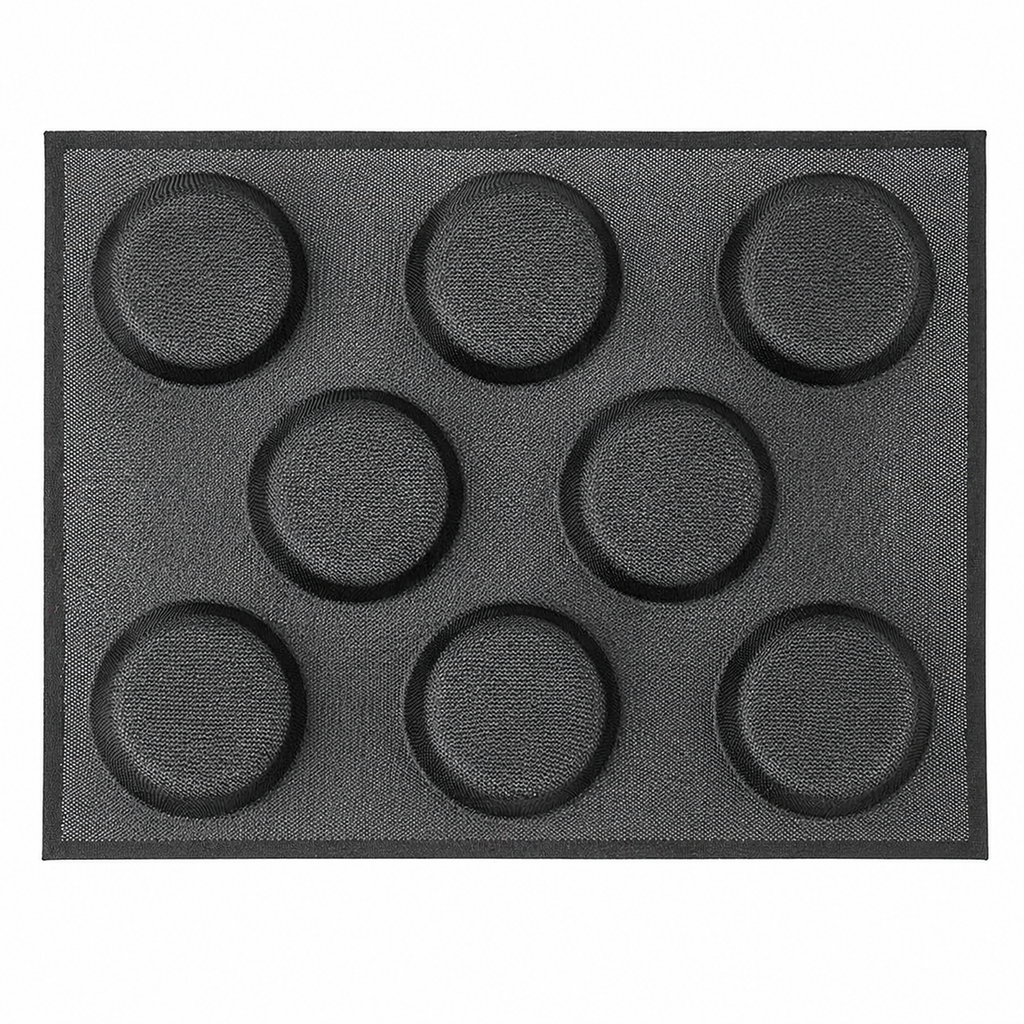 8 cavity silicone hamburger bun pan with round molds for homemade burger buns