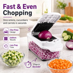 Fast and even vegetable chopper for onions, carrots, cucumbers and meal prep