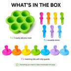 Complete set with mold, reusable sticks, and lids