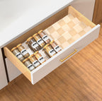 2 tier acrylic spice drawer organizer for neatly storing seasoning jars in a kitchen drawer