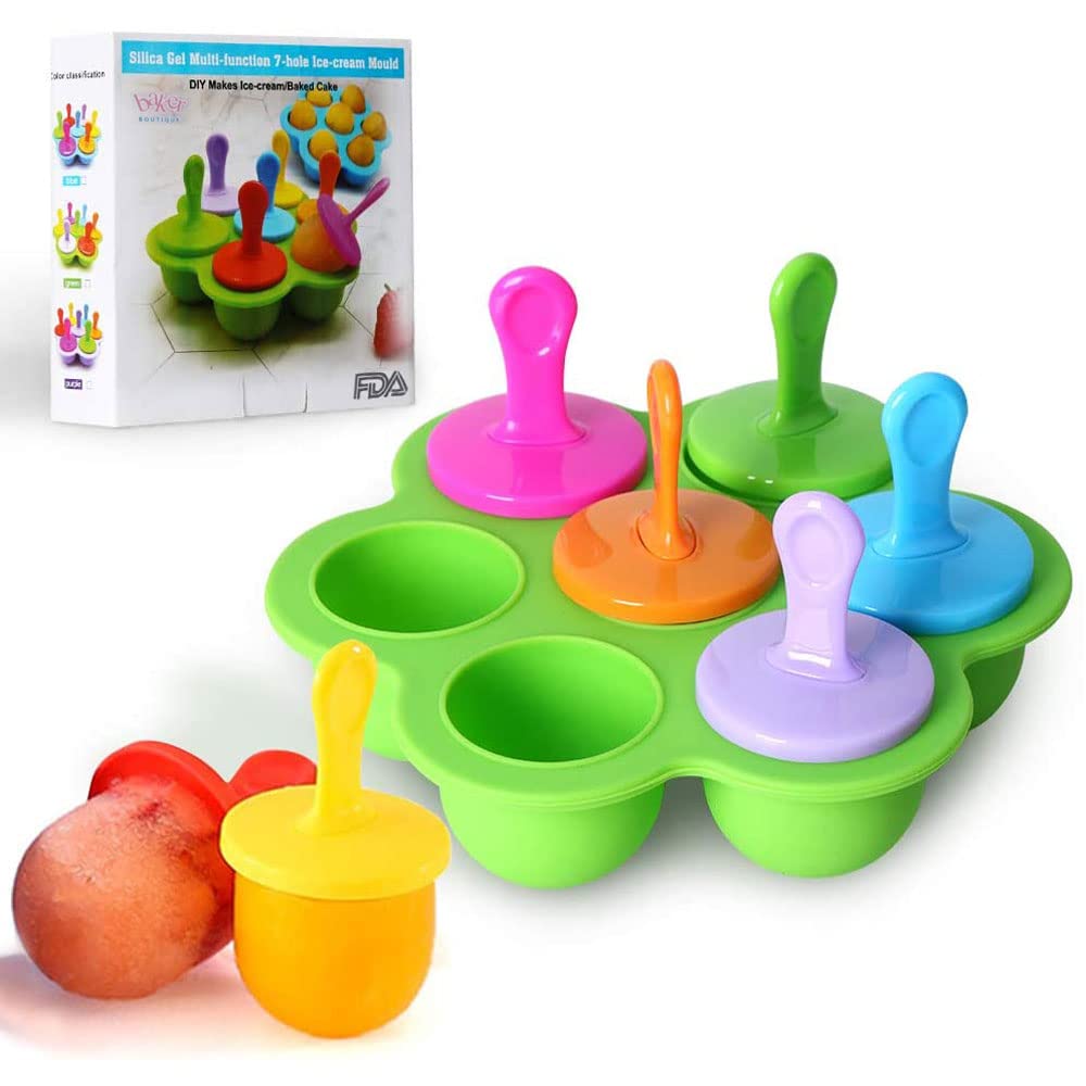 7-cavity silicone mini popsicle mold with colorful handles for homemade fruit ice pops