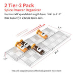 2 tier 2 pack seasoning drawer organizer with adjustable length for kitchen spice storage