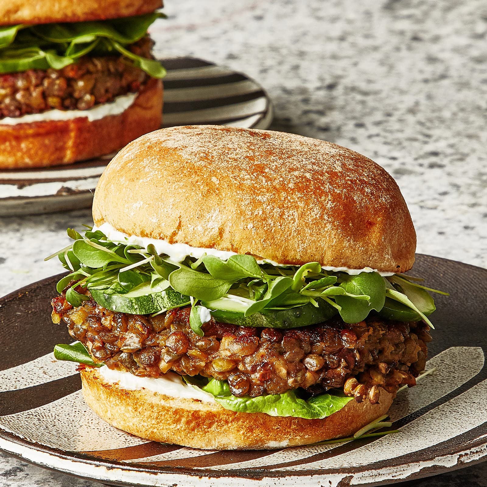 Finished homemade burger with round bun made using an 8 cavity silicone bun baking mold
