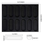12 compartment silicone bread mold size chart with 15.75 inch length and 11.81 inch width
