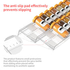 Non slip acrylic spice drawer rack with raised pads to help prevent spice jars from sliding