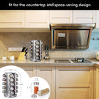 Space saving countertop spice rack organizer for kitchen cabinets and cooking areas