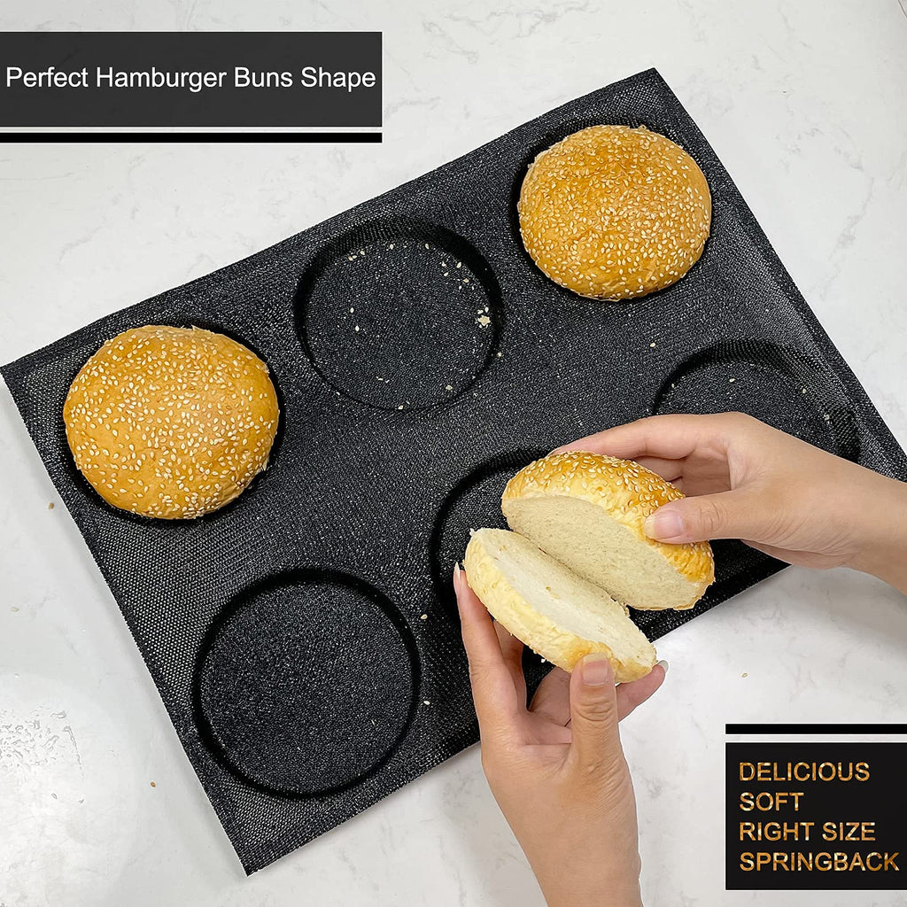 Silicone hamburger bun mold making round sesame buns with soft texture and even shape