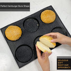 Silicone hamburger bun mold making round sesame buns with soft texture and even shape