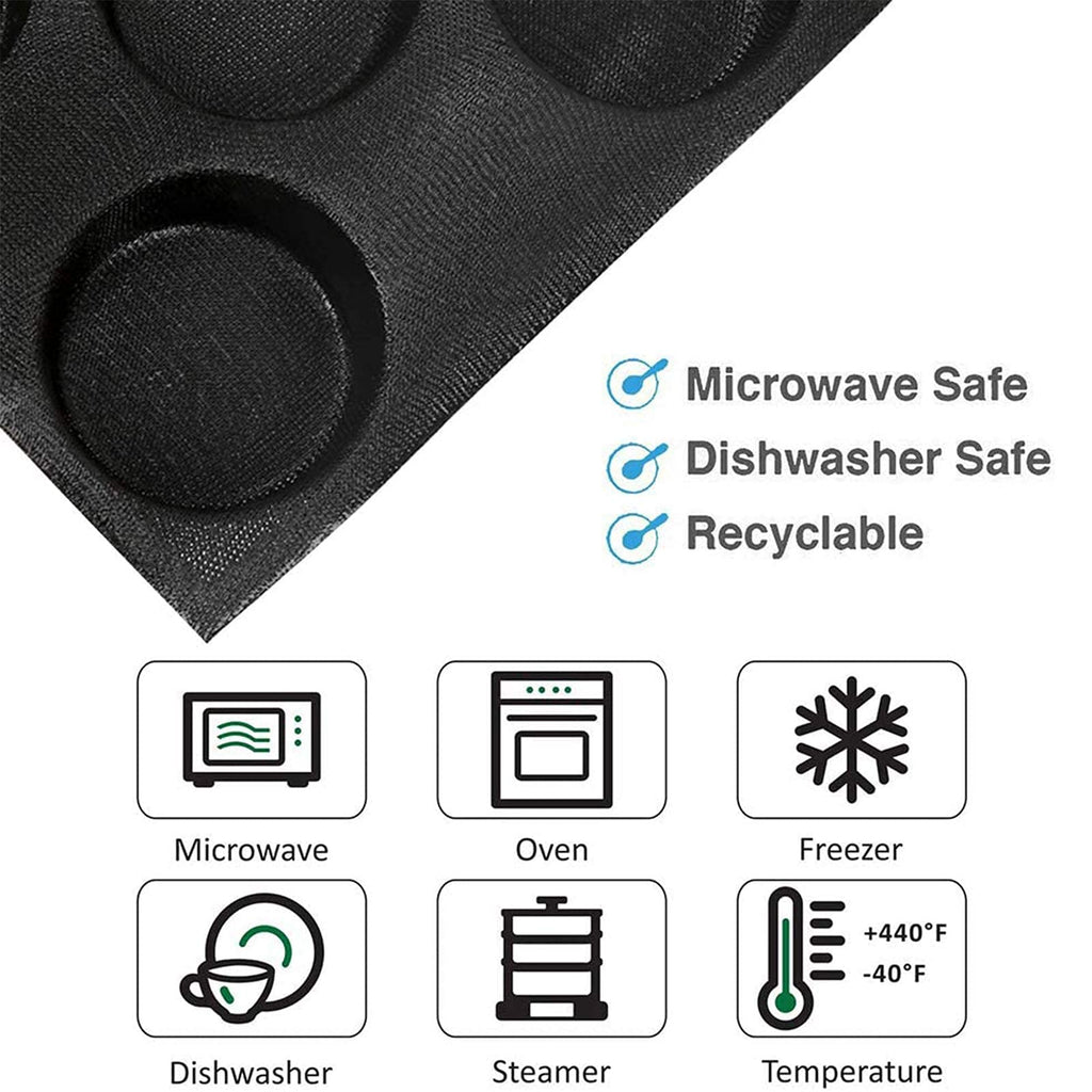 Silicone hamburger bun pan safe for microwave, oven, freezer, dishwasher, and steamer use