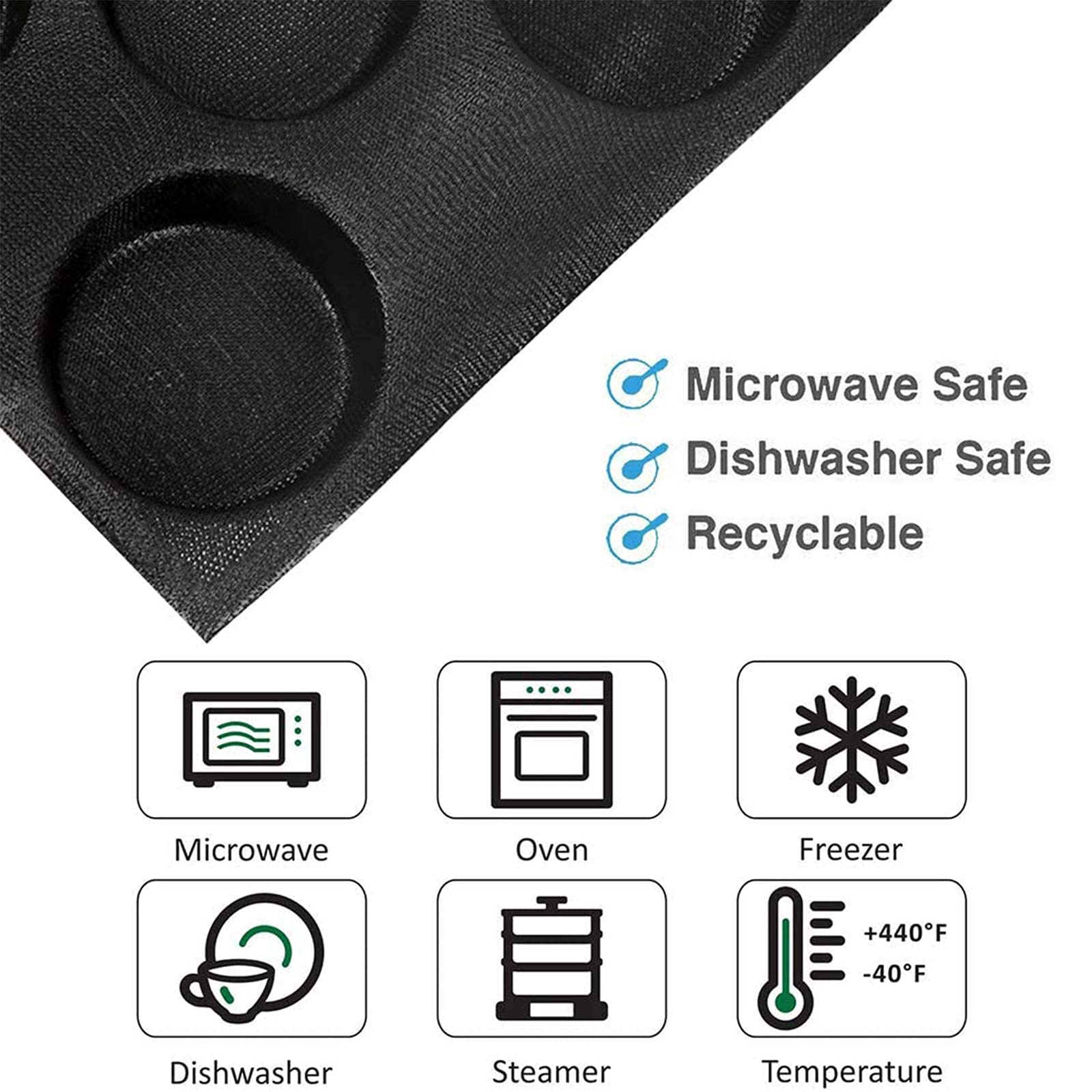Silicone hamburger bun pan safe for microwave, oven, freezer, dishwasher, and steamer use