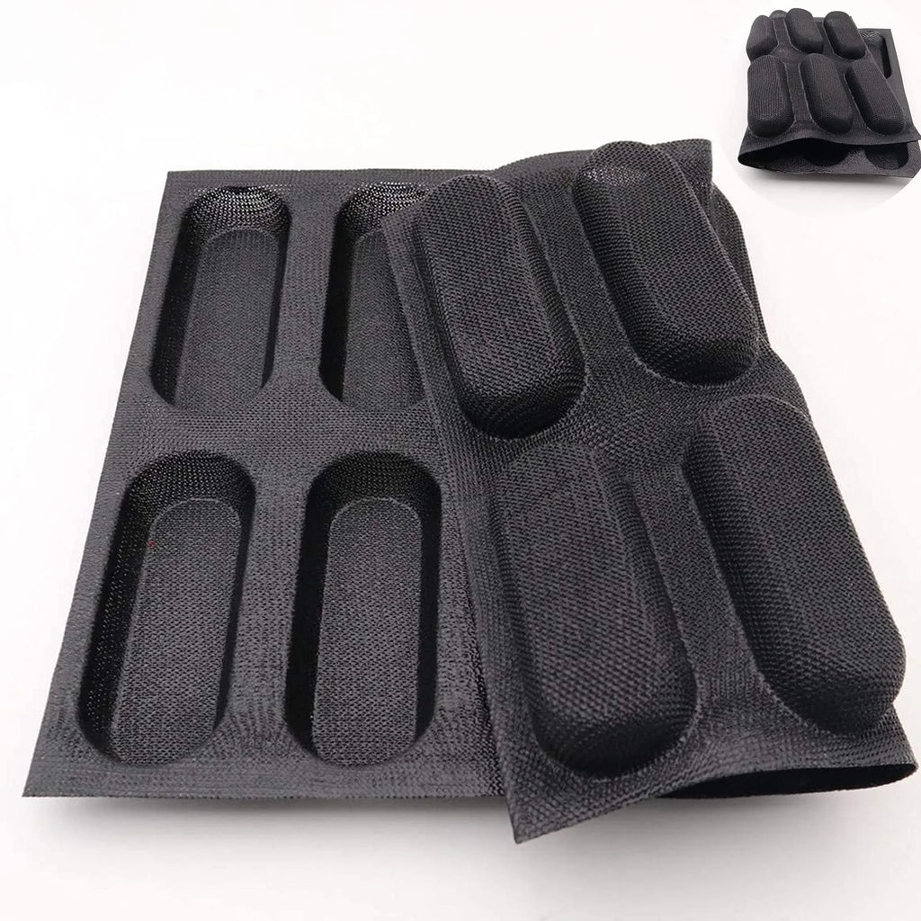 Flexible black silicone mini loaf pan with 12 cavities for easy bread release and storage