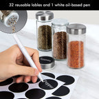 Reusable spice jar labels and white marker pen for organizing spices, and seasonings