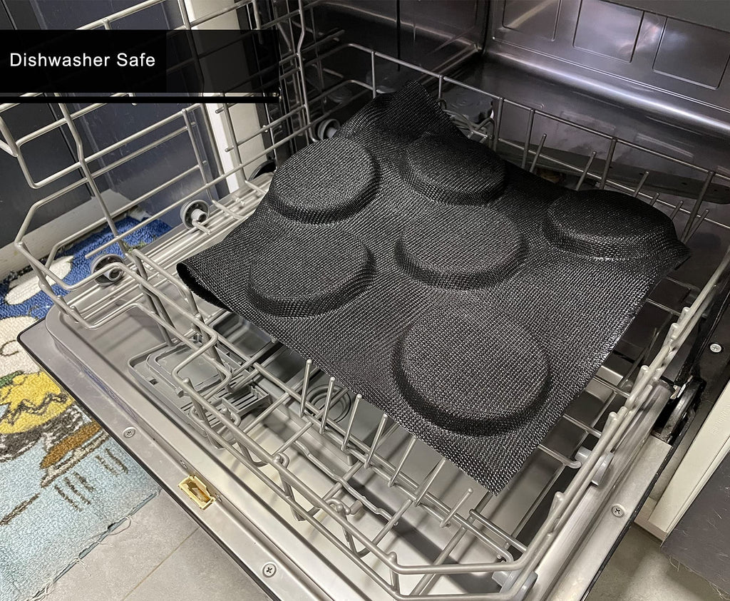 Dishwasher safe silicone hamburger bun pan with perforated mesh design for easy cleaning