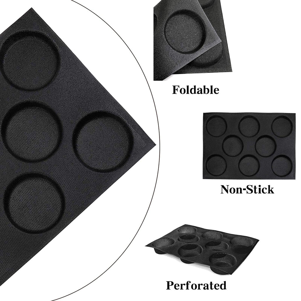 Foldable nonstick perforated silicone hamburger bun mold for easy release and storage