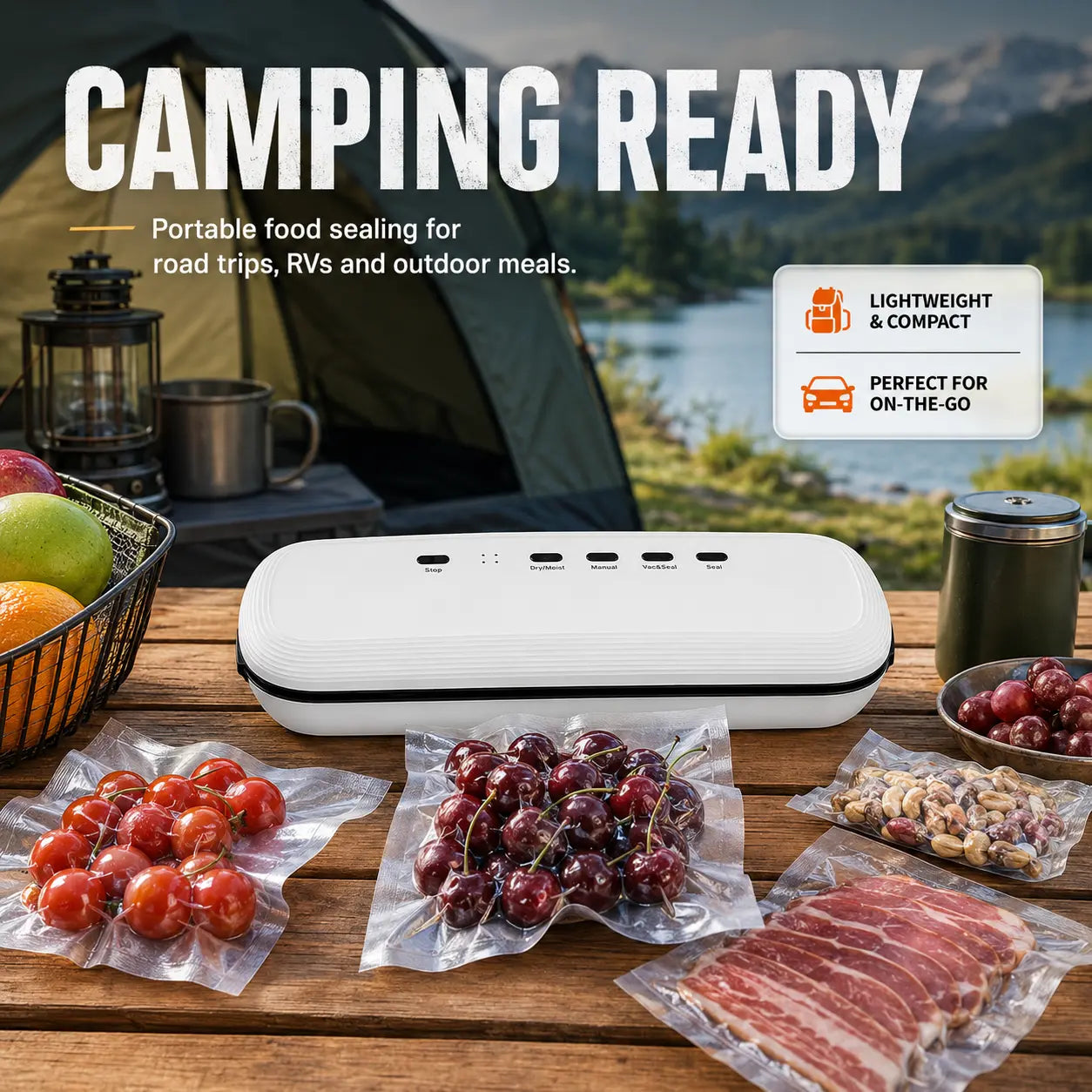 Portable Vacuum Sealer Machine for Food Storage, Camping & Road Trips
