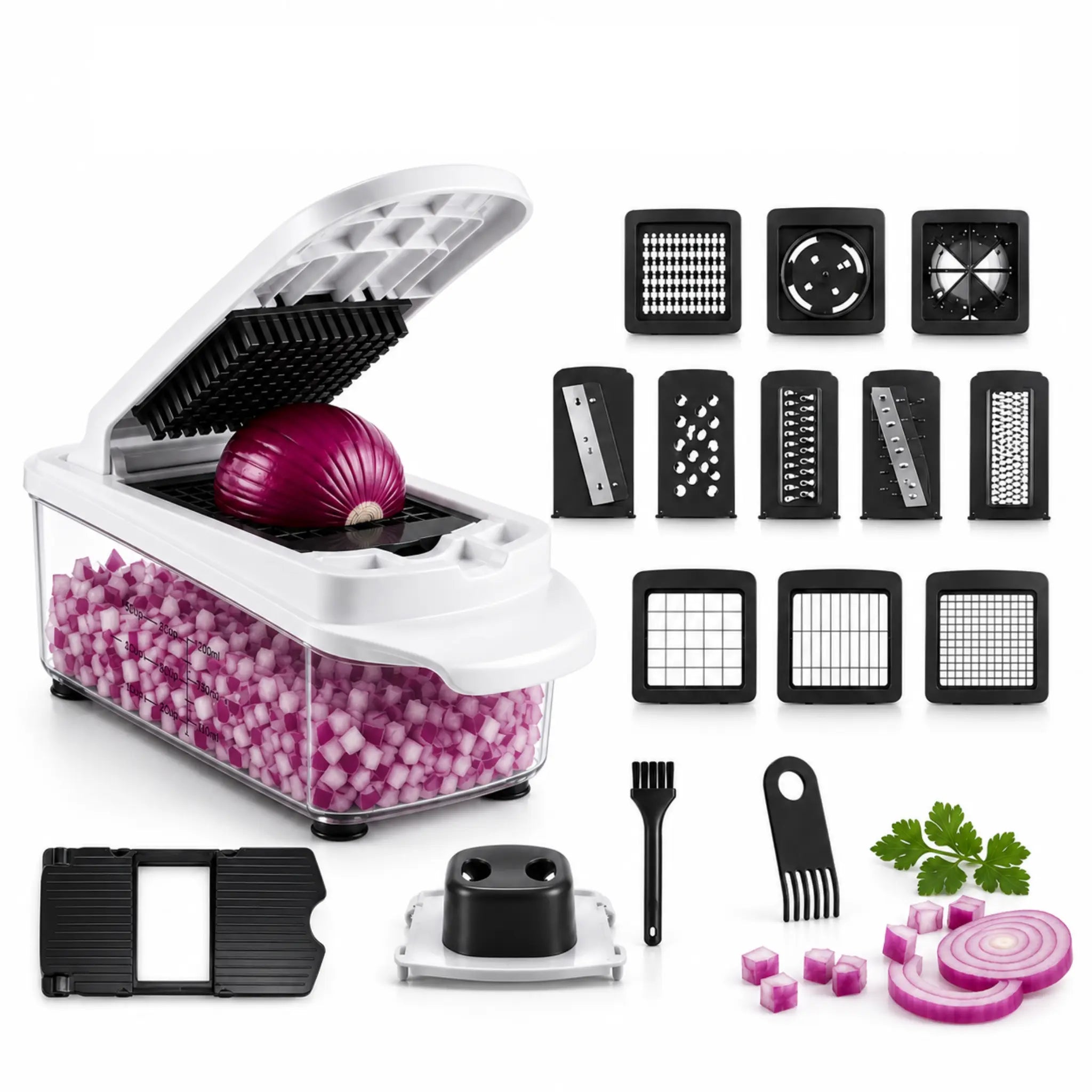 2-in-1 vegetable chopper with 1.5L container and interchangeable blades