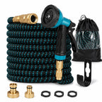  RüK expandable garden hose kit with spray nozzle, brass fittings, storage bag, hanger and sealing rings