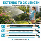 RüK expandable garden hose extends up to 3 times its length when water pressure is on