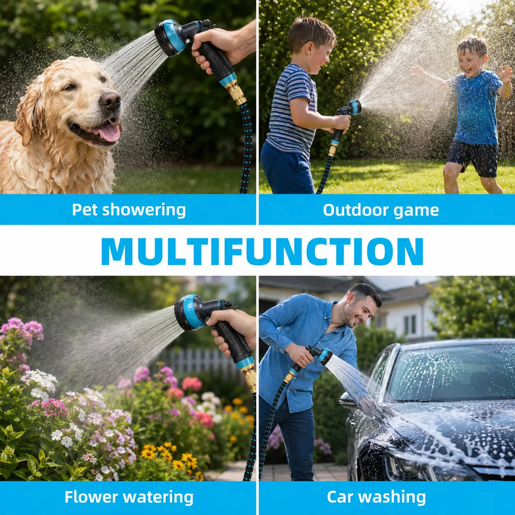 RüK expandable garden hose for pet showering, outdoor play, flower watering and car washing