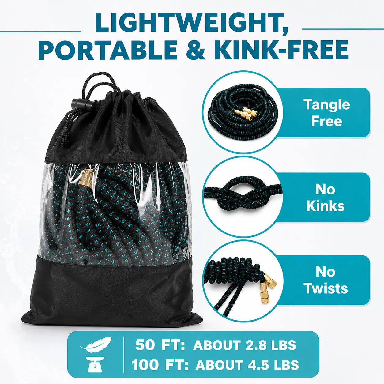 Lightweight RüK expandable garden hose with storage bag and kink free design