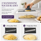 Mandoline slicer blades for julienne strips and even straight vegetable slices