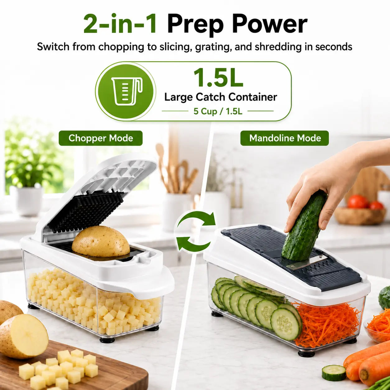 2-in-1 vegetable chopper comparison with 1.5L container and BPA-free ABS material