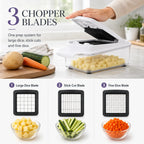 3 chopper blades for dicing potatoes, carrots, cucumbers and other vegetables